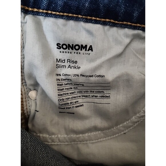 Sonoma Mid Rise Slim Ankle Jeans Womens 2 Blue Medium Wash Raw Hem Stretch NEW - Picture 8 of 9